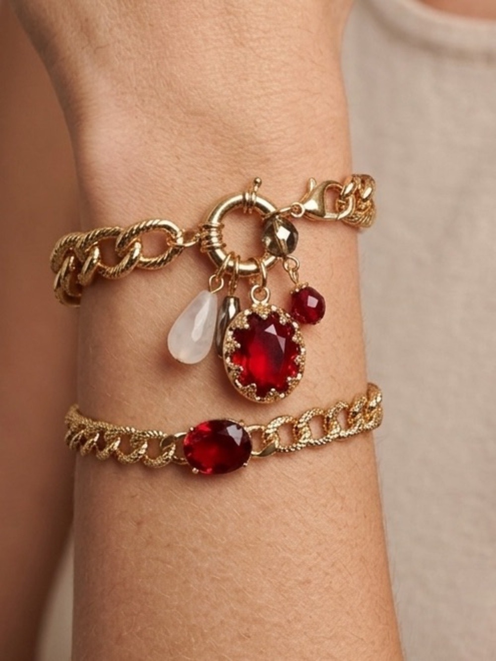 😍CLEARANCE - B72 JOE FRESH Goldtone Chain Crystals Bracelet 2-Pack